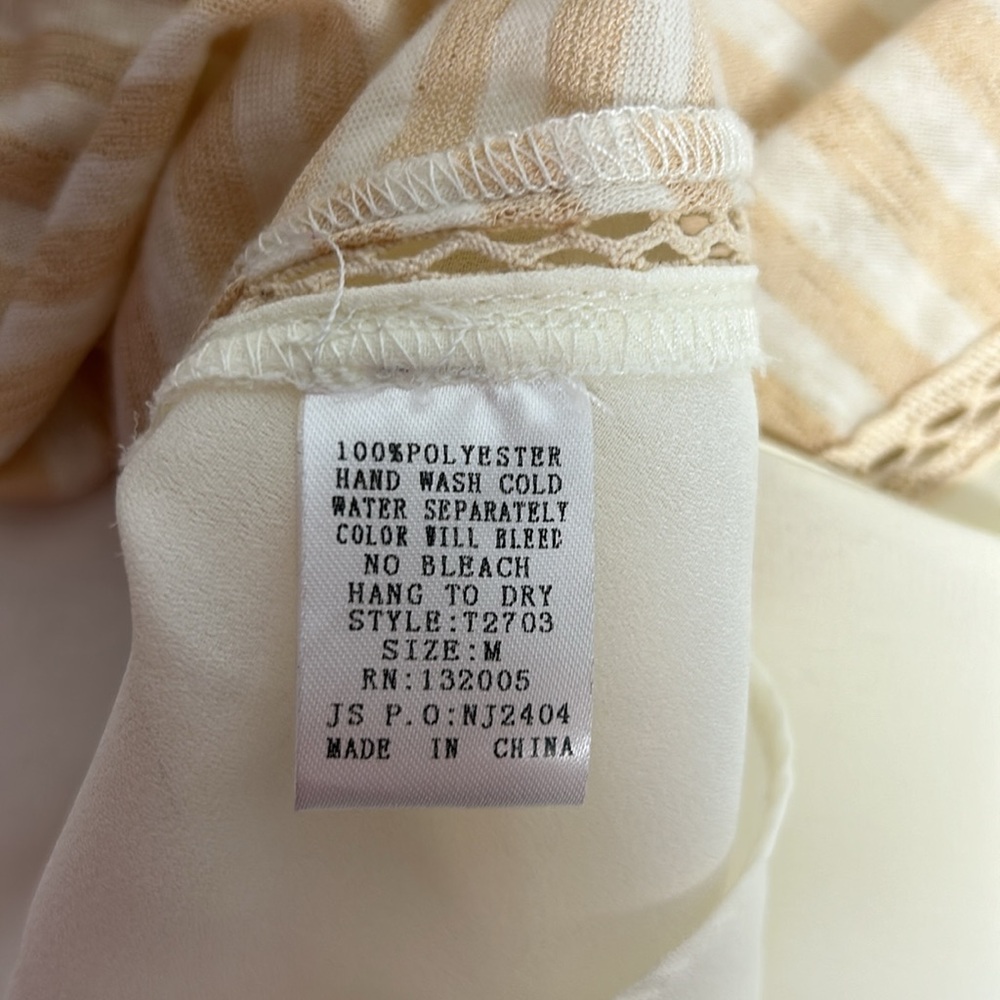 Entro Blouse Sideswing Stripe Ruffle Tee Tan Cream Medium Boutique short sleeve - Picture 4 of 5